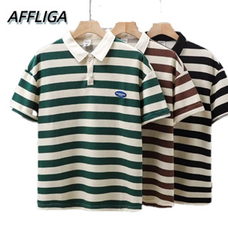 ❀ AFFLIGA ❀ เสื้อเชิ้ตแขนสั้นลําลอง ลายทาง สวมใส่สบาย สไตล์เกาหลี แฟชั่นฤดูร้อน สําหรับผู้ชาย