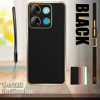 เคสชุบไฟฟ้า ขอบตรง พร้อมเชือกซิลิโคน สําหรับ Infinix Smart 7 X6515