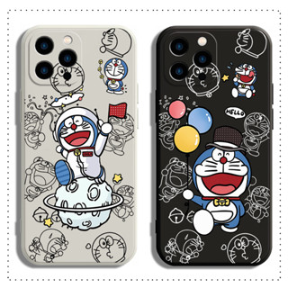 เคส TPU นิ่ม เนื้อแมตต์ ลายการ์ตูนโดราเอมอนอวกาศ สําหรับ iPhone 14 13 12 Pro Max plus mini