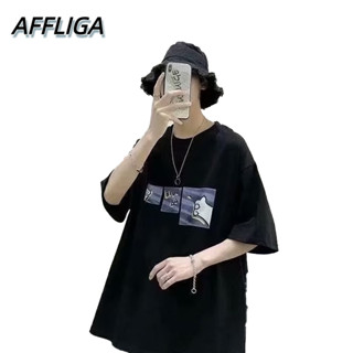 ❀ AFFLIGA ❀ เสื้อยืดลําลอง แขนสั้น คอกลม ทรงหลวม พิมพ์ลายการ์ตูน สไตล์เกาหลี แฟชั่นฤดูร้อน สําหรับผู้ชาย