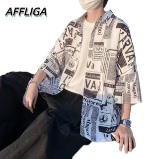 ❀ AFFLIGA ❀ เสื้อเชิ้ตแขนสั้น แบบบาง พิมพ์ลาย ทรงหลวม สวมใส่สบาย แฟชั่นฤดูร้อน สไตล์เกาหลี สําหรับผู้ชาย