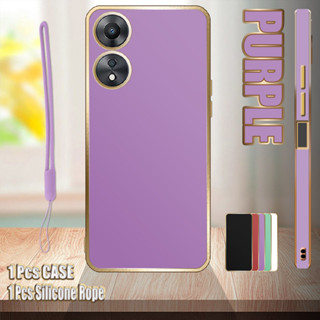 เคสโทรศัพท์มือถือ ขอบตรง ชุบไฟฟ้า พร้อมเชือกซิลิโคน สําหรับ OPPO A58 A58x A78