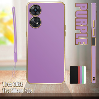 เคสโทรศัพท์มือถือ ขอบตรง ชุบไฟฟ้า พร้อมเชือกซิลิโคน สําหรับ OPPO Reno 8T 4G