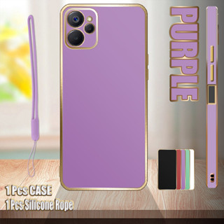 เคสโทรศัพท์มือถือ ขอบตรง ชุบไฟฟ้า พร้อมเชือกซิลิโคน สําหรับ Realme 10 10T 9i 5G