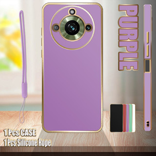 เคสชุบไฟฟ้า ขอบตรง พร้อมเชือกซิลิโคน สําหรับ Realme 11