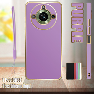 เคสชุบไฟฟ้า ขอบตรง พร้อมเชือกซิลิโคน สําหรับ Realme 11 Pro 11 Pro+