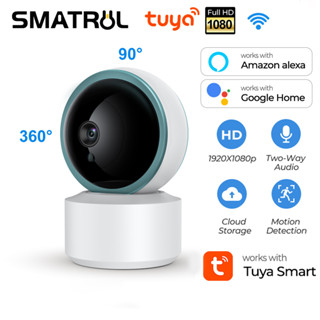 SMATRUL กล้องวงจรปิดรักษาความปลอดภัยไร้สาย HD 1080P กล้องวงจรTuya Smart Mini Wifi IP 2MP มองเห็นกลางคืนกล้อง 360 องศากล้องวงจรปิดไร้สาย wifi