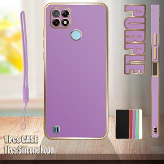 เคสชุบไฟฟ้า ขอบตรง พร้อมเชือกซิลิโคน สําหรับ Realme C21