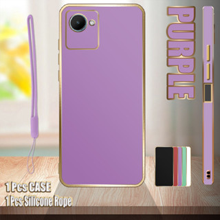 เคสโทรศัพท์มือถือ ขอบตรง ชุบไฟฟ้า พร้อมเชือกซิลิโคน สําหรับ Realme C30 C30s Narzo 50i Prime