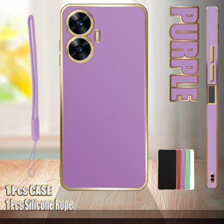 เคสชุบไฟฟ้า ขอบตรง พร้อมเชือกซิลิโคน สําหรับ Realme C55 NFC Narzo N55