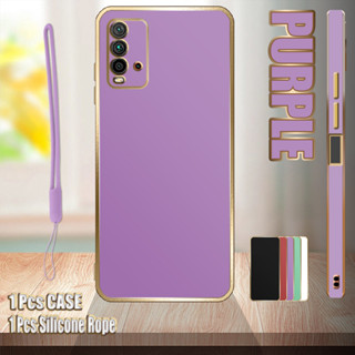 เคสชุบไฟฟ้า ขอบตรง พร้อมเชือกซิลิโคน สําหรับ Redmi 9T