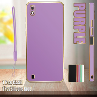 เคสชุบไฟฟ้า ขอบตรง พร้อมเชือกซิลิโคน สําหรับ Samsung A10