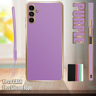 เคสชุบไฟฟ้า ขอบตรง พร้อมเชือกซิลิโคน สําหรับ Samsung A13 5G A04s