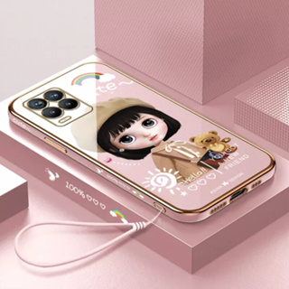 เคสโทรศัพท์มือถือ ลายการ์ตูนเด็กผู้หญิงเบเร่ต์ พร้อมสายคล้อง สําหรับ realme V11 realme V23 realme V15 realme X7 realme V25 realme 8 5G realme 7 5G