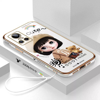 เคสโทรศัพท์มือถือ ลายการ์ตูนเด็กผู้หญิงเบเร่ต์ พร้อมสายคล้อง สําหรับ realme GT realme GT neo2 realme GT neo3 realme GT Master realme XT