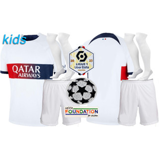 (ใหม่) เสื้อกีฬาแขนสั้น ลายทีมชาติฟุตบอล Paris Saint Germain PSG 2023/24 พร้อมถุงเท้า สําหรับเด็ก