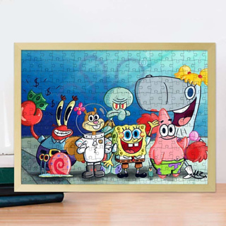 ของเล่นจิ๊กซอว์ไม้ รูปการ์ตูนอนิเมะ Spongebob SquarePants แฮนด์เมด สําหรับเด็ก