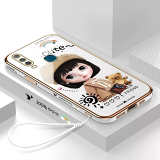 เคสโทรศัพท์มือถือ ลายการ์ตูนเด็กผู้หญิงเบเร่ต์ พร้อมสายคล้อง สําหรับ Vivo Y17 Vivo Y15 Vivo Y12 Vivo Y12i Vivo Y11 2019 Vivo Y19 Vivo Y73S