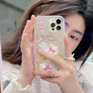 เคสโทรศัพท์มือถือ ชุบไฟฟ้า ลายการ์ตูนกระต่ายสีขาวน่ารัก สําหรับ iPhone 14Pro max 13Pro max 12Pro max 14Pro 13Pro 12Pro 11 12 13 14