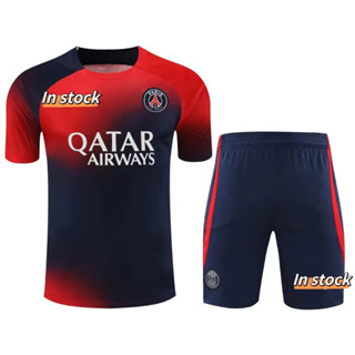 เสื้อกีฬาแขนสั้น ลายทีมชาติฟุตบอลชั้นนํา 24-48 ชั่วโมง 2023 24PSG สีแดง สีดํา