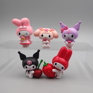 SANRIO โมเดลฟิกเกอร์ PVC รูปการ์ตูนอนิเมะ Kuromi My Melody Strawberry Kawaii Q Version ขนาด 3-6 ซม. ของเล่นสําหรับเด็ก 5 ชิ้น ต่อชุด