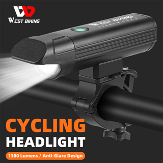 West BIKING ไฟหน้าจักรยาน 1300 Lumens ป้องกันแสงสะท้อน ชาร์จ USB กันน้ํา