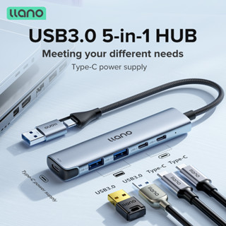 Llano อะแดปเตอร์ฮับ USB 3.0 5 in 1 100W 2 พอร์ตข้อมูล USB C หลายพอร์ต