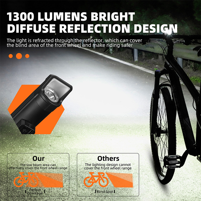 WEST BIKING จักรยาน ป้องกันแสงสะท้อน ไฟหน้าจักรยาน 1300 Lumens IPX6 กันน้ําชาร์จจักรยานด้านหน้า MTB LED รอบแสง — صورة 5