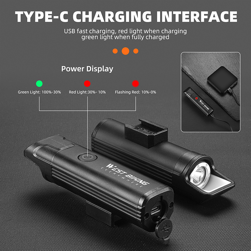 WEST BIKING จักรยาน ป้องกันแสงสะท้อน ไฟหน้าจักรยาน 1300 Lumens IPX6 กันน้ําชาร์จจักรยานด้านหน้า MTB LED รอบแสง — صورة 7