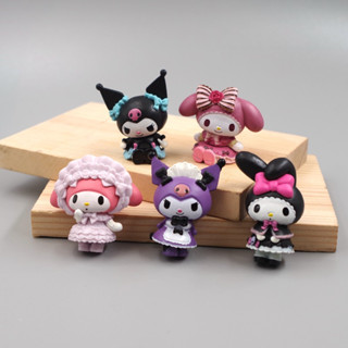 SANRIO โมเดลฟิกเกอร์ PVC รูปการ์ตูนอนิเมะ Hello Kitty Kuromi My Melody Kawaii Q Version ขนาด 3-5 ซม. 6 ชิ้น ต่อชุด