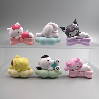 SANRIO โมเดลฟิกเกอร์ PVC รูปการ์ตูนอนิเมะ Hello Kitty Kuromi My Melody Cinnamorol Pochacco Onpompurin ขนาด 3-4 ซม. ของเล่นสําหรับเด็ก 6 ชิ้น ต่อชุด