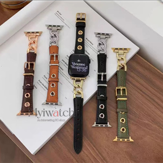 สายนาฬิกาข้อมือหนัง โลหะ หรูหรา สําหรับ iwatch series 8 7 6 SE 5 4 3 2 1 iwatch 49 มม. 44 มม. 45 มม. 41 มม. 40 มม. 42 มม. 38 มม.