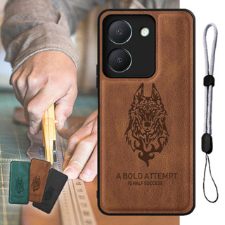 เคสโทรศัพท์มือถือหนัง ลายหมาป่า พร้อมสายคล้อง ปรับได้ หรูหรา สําหรับ VIVO Y36 5G