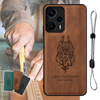 เคสโทรศัพท์มือถือหนัง ลายหมาป่า พร้อมสายคล้อง ปรับได้ หรูหรา สําหรับ Xiaomi poco F5