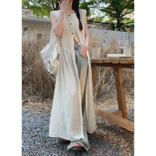 Han Style Versatile Long Loose Two way Button Round Neck Dress with Hanging Strap Dress