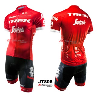 Trek เสื้อแขนสั้น กางเกงขาสั้น ระบายอากาศ สีแดง สําหรับผู้ชาย เหมาะกับการขี่รถจักรยานเสือภูเขา