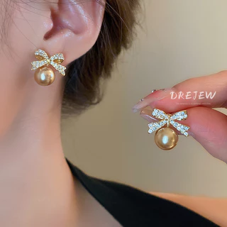 DREJEW ต่างหูเข็มเงิน ประดับมุก โบว์ เพชร สไตล์ฝรั่งเศส ย้อนยุค หรูหรา ขนาดเล็ก เครื่องประดับแฟชั่นสตรี