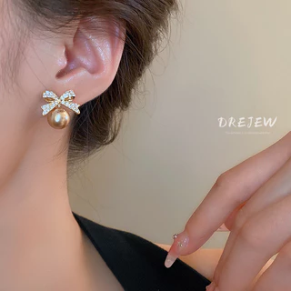DREJEW ต่างหูเข็มเงิน ประดับมุก โบว์ เพชร สไตล์ฝรั่งเศส ย้อนยุค หรูหรา ขนาดเล็ก เครื่องประดับแฟชั่นสตรี