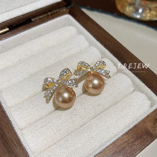DREJEW ต่างหูเข็มเงิน ประดับมุก โบว์ เพชร สไตล์ฝรั่งเศส ย้อนยุค หรูหรา ขนาดเล็ก เครื่องประดับแฟชั่นสตรี