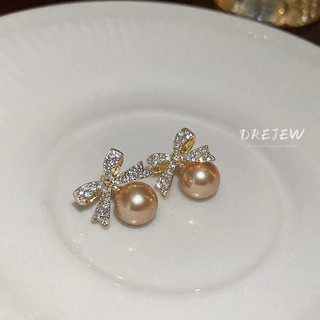 DREJEW ต่างหูเข็มเงิน ประดับมุก โบว์ เพชร สไตล์ฝรั่งเศส ย้อนยุค หรูหรา ขนาดเล็ก เครื่องประดับแฟชั่นสตรี