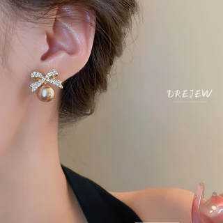 DREJEW ต่างหูเข็มเงิน ประดับมุก โบว์ เพชร สไตล์ฝรั่งเศส ย้อนยุค หรูหรา ขนาดเล็ก เครื่องประดับแฟชั่นสตรี