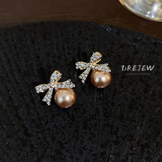 DREJEW ต่างหูเข็มเงิน ประดับมุก โบว์ เพชร สไตล์ฝรั่งเศส ย้อนยุค หรูหรา ขนาดเล็ก เครื่องประดับแฟชั่นสตรี