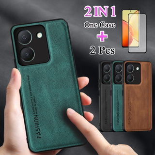 2 IN 1 เคสโทรศัพท์มือถือหนัง TPU ผิวด้าน หน้าจอโค้ง เซรามิก สําหรับ VIVO Y36 5G