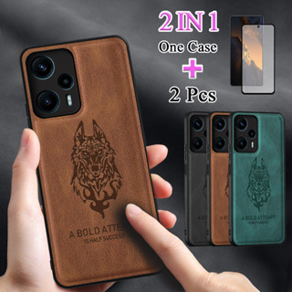 2 IN 1 เคสโทรศัพท์หนัง TPU เคลือบด้าน พร้อมตัวป้องกันหน้าจอเซรามิค ทรงโค้ง สําหรับ Xiaomi Poco F5