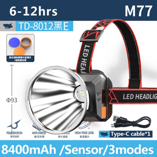 Smilingshark TD8012 ไฟคาดหัว ไฟหน้า led เซนเซอร์ M77 สว่างมาก สีขาว เหลือง ฟ้า 3 โหมด Type-C กันน้ํา สําหรับตั้งแคมป์ เดินป่า ตกปลา