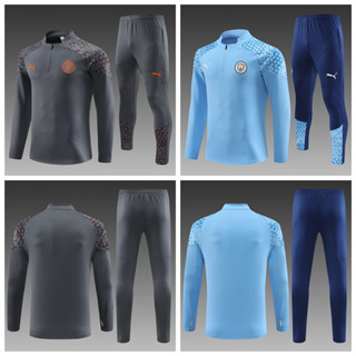 เสื้อกีฬาแขนสั้น ลายทีมชาติฟุตบอล Manchester City 2023-24 ชุดเหย้า และกางเกง สําหรับเด็ก