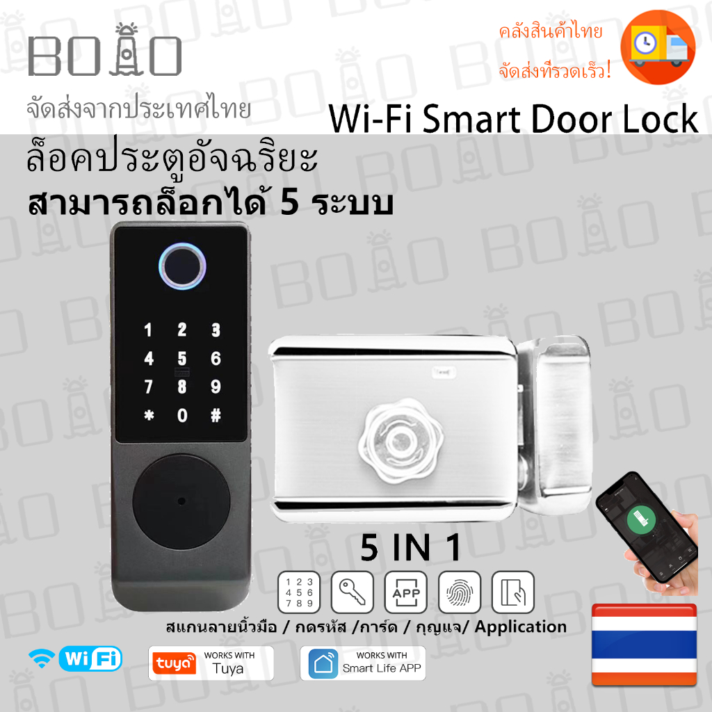 BOIO Tuya Smart Digital Door Lock WiFi สมาร์ทล็อคประตูล็อคลายนิ้วมือสมาร์ทบ้านล็อคกันน้ำล็อคประตูดิจิตอลรหัสผ่านสำหรับ Home Hotel