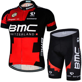 Bmc ชุดเสื้อแขนสั้น กางเกงขาสั้น ระบายอากาศ แห้งเร็ว สีแดง สําหรับผู้ชาย เหมาะกับการขี่จักรยานเสือภูเขา