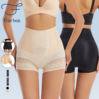 Flarixa กางเกงชั้นในบ็อกเซอร์ เอวสูง ผ้าลูกไม้ ระบายอากาศ พลัสไซซ์ 3XL สําหรับผู้หญิง