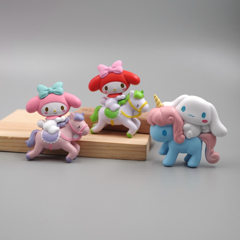1 ชิ้น 5 ซม.อะนิเมะรูป My Melody Cinnamoroll ขี่ม้ายูนิคอร์น DIY Kawaii การ์ตูนรุ่น Q เค้กตกแต่ง PVC ตัวเลขการกระทําตุ๊กตาของเล่น